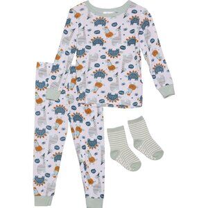 NWT - Tres Beau Et Belle Bamboo Infant Boys Pajama and Sock Set - Halloween Dino